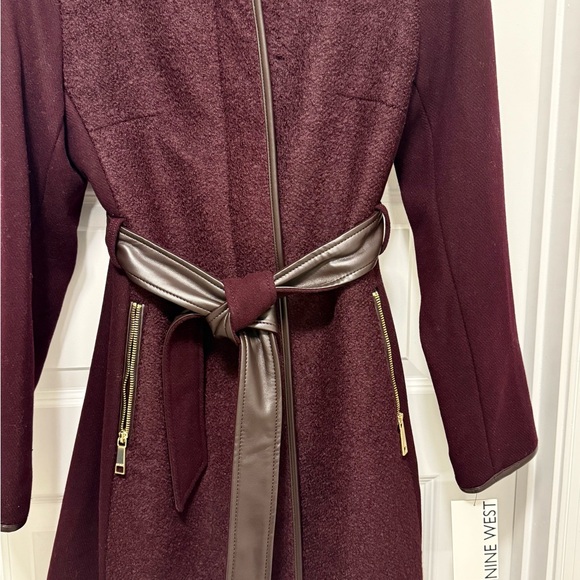 Nine West Women's Burgundy Wool Blend Coat with Belt - NEW - Picture 3 of 15